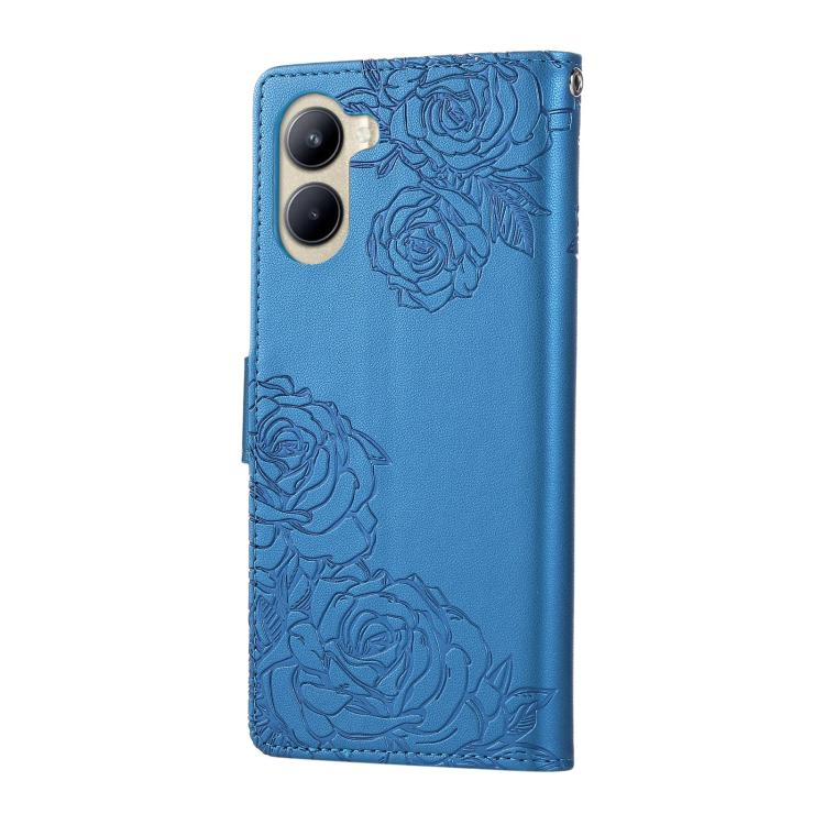 For Realme C33 4G India / C33 2023 Rose Flower Embossed 3-Card Slots Leather Phone Case