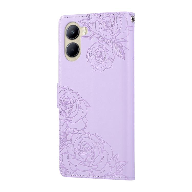 For Realme C33 4G India / C33 2023 Rose Flower Embossed 3-Card Slots Leather Phone Case