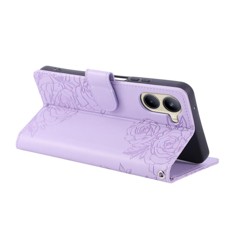 For Realme C33 4G India / C33 2023 Rose Flower Embossed 3-Card Slots Leather Phone Case
