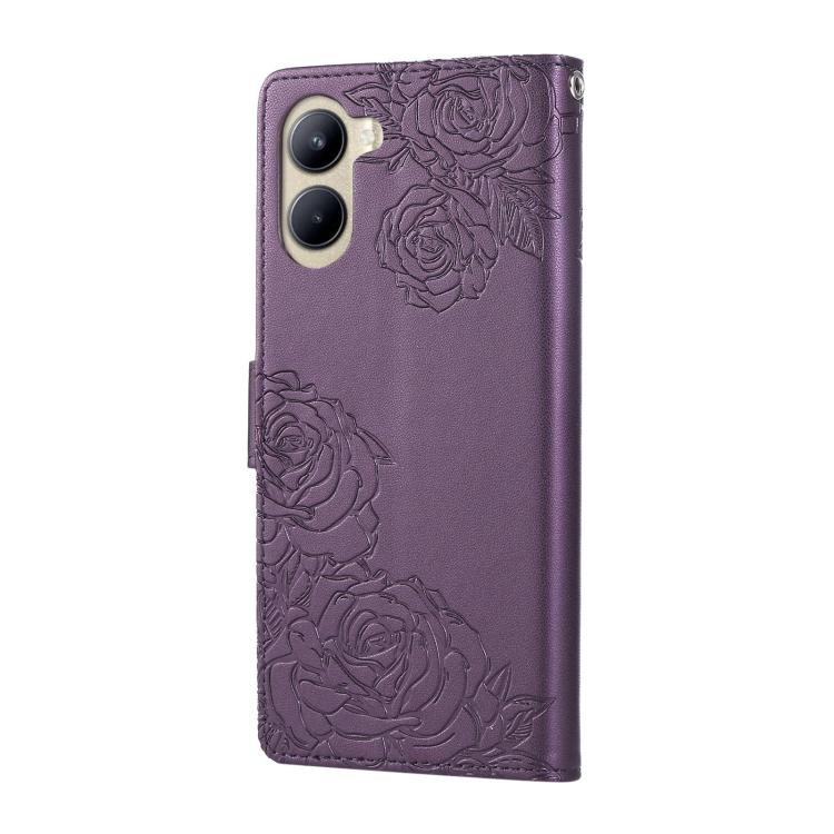 For Realme C33 4G India / C33 2023 Rose Flower Embossed 3-Card Slots Leather Phone Case
