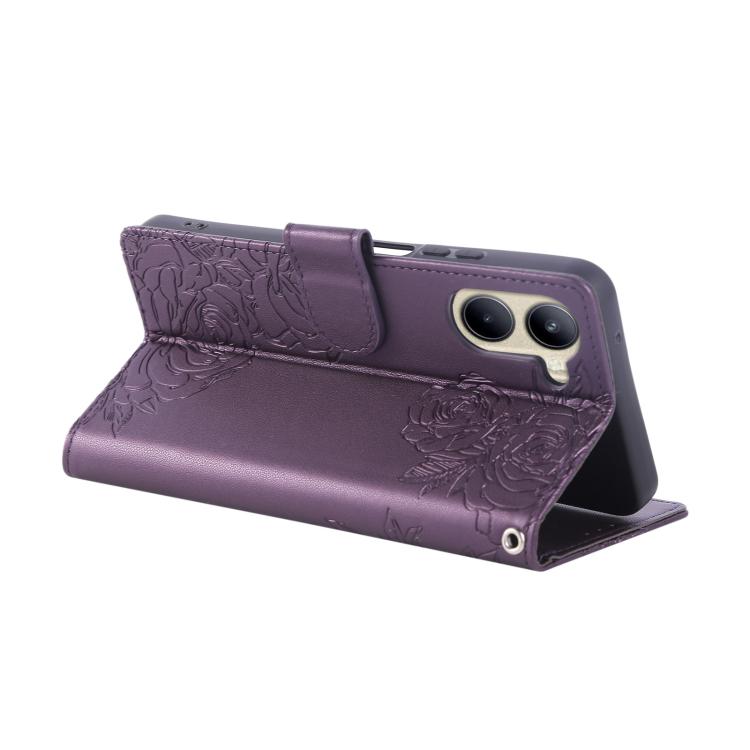 For Realme C33 4G India / C33 2023 Rose Flower Embossed 3-Card Slots Leather Phone Case