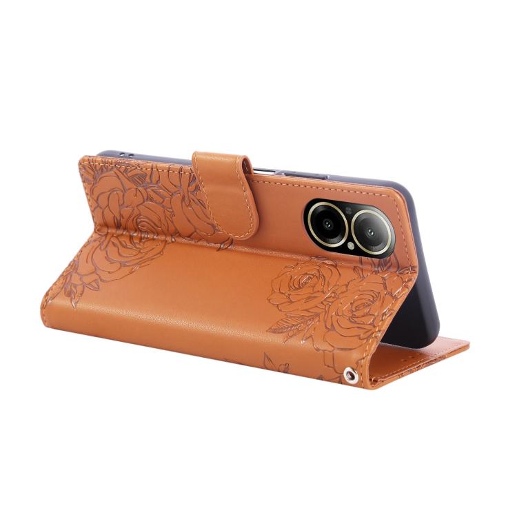 For Realme C67 4G / 12 Lite 4G Global Rose Flower Embossed 3-Card Slots Leather Phone Case