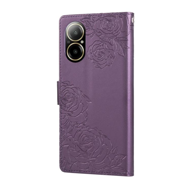 For Realme C67 4G / 12 Lite 4G Global Rose Flower Embossed 3-Card Slots Leather Phone Case