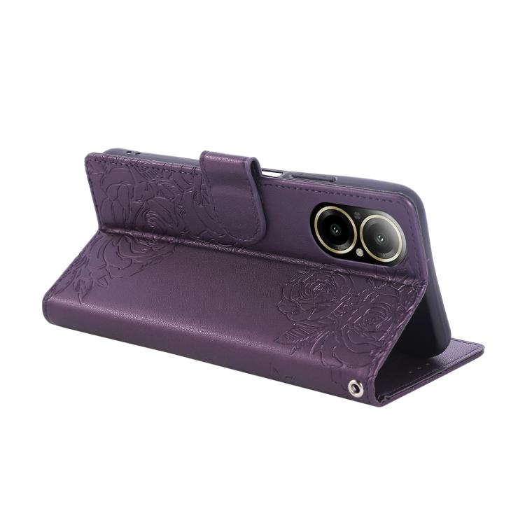 For Realme C67 4G / 12 Lite 4G Global Rose Flower Embossed 3-Card Slots Leather Phone Case