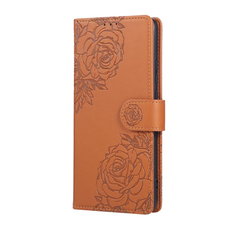 For Realme C21 Rose Flower Embossed 3-Card Slots Leather Phone Case