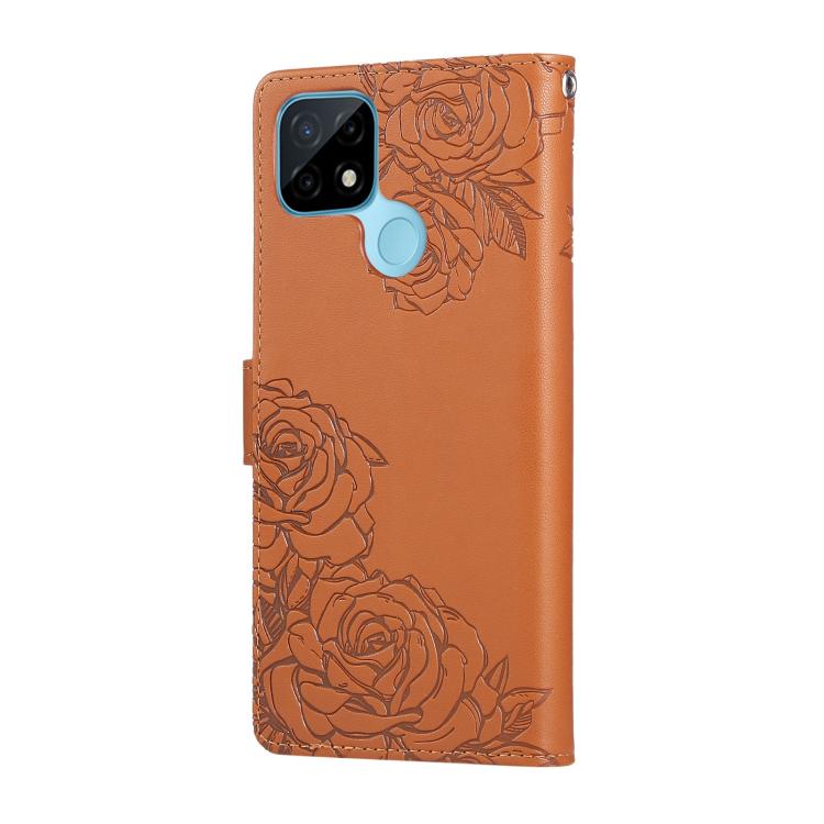 For Realme C21 Rose Flower Embossed 3-Card Slots Leather Phone Case