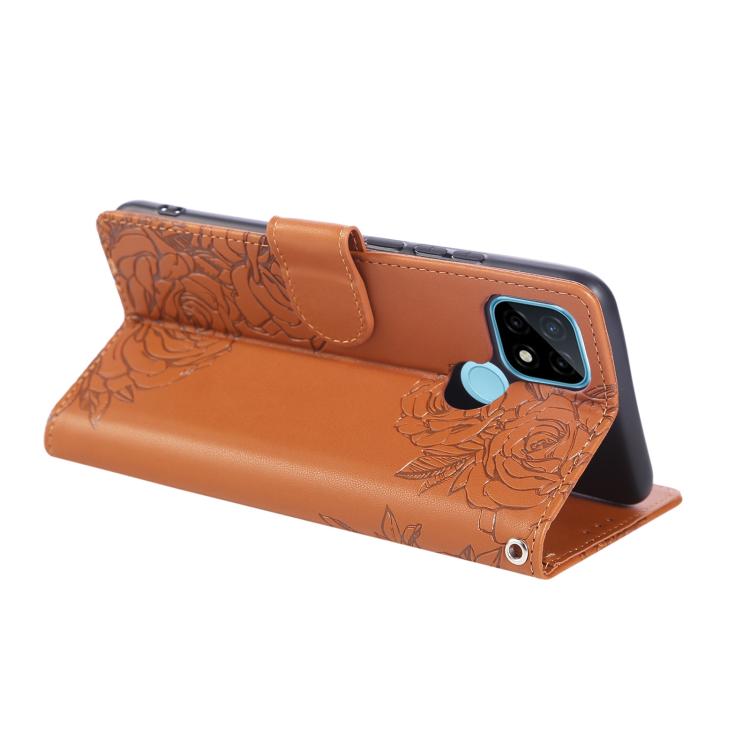 For Realme C21 Rose Flower Embossed 3-Card Slots Leather Phone Case