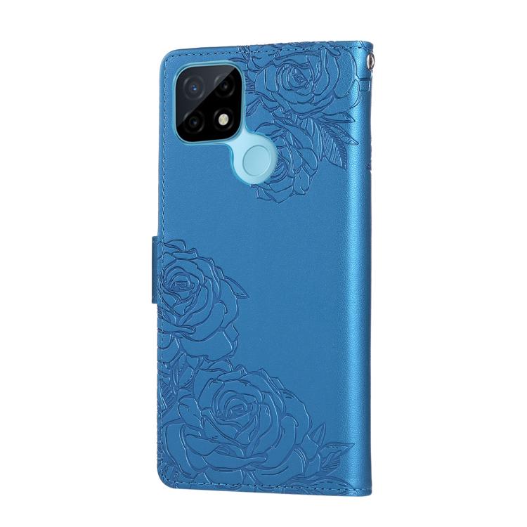 For Realme C21 Rose Flower Embossed 3-Card Slots Leather Phone Case