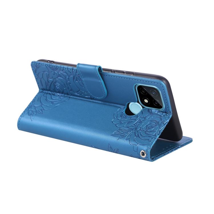 For Realme C21 Rose Flower Embossed 3-Card Slots Leather Phone Case