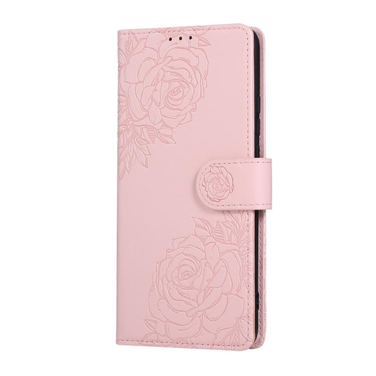 For Realme C21 Rose Flower Embossed 3-Card Slots Leather Phone Case