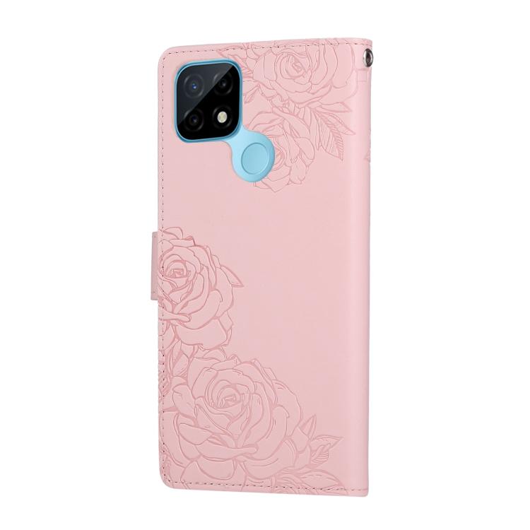 For Realme C21 Rose Flower Embossed 3-Card Slots Leather Phone Case