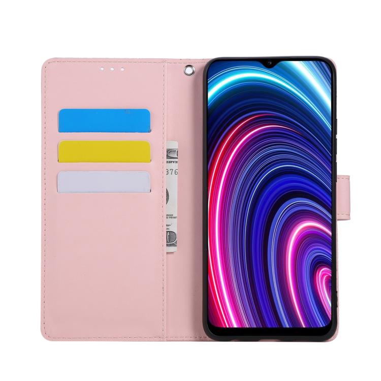 For Realme C21 Rose Flower Embossed 3-Card Slots Leather Phone Case