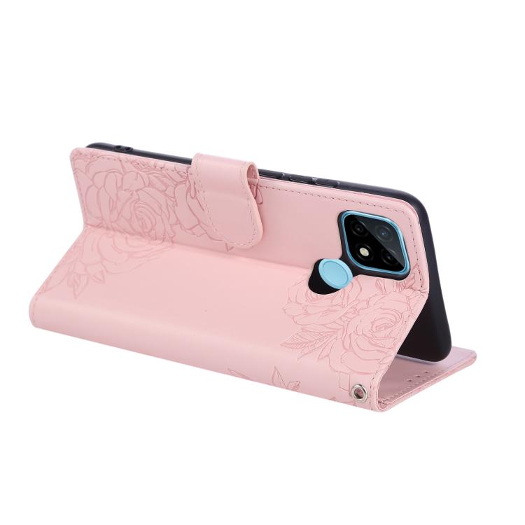 For Realme C21 Rose Flower Embossed 3-Card Slots Leather Phone Case