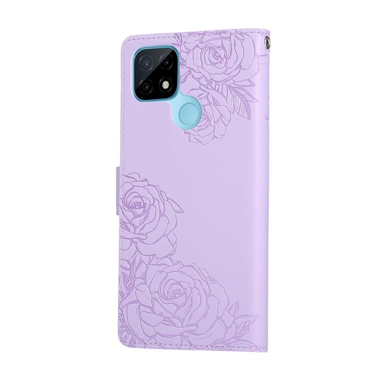 For Realme C21 Rose Flower Embossed 3-Card Slots Leather Phone Case