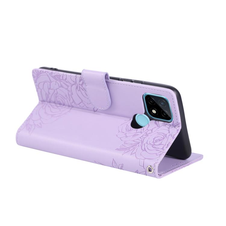 For Realme C21 Rose Flower Embossed 3-Card Slots Leather Phone Case