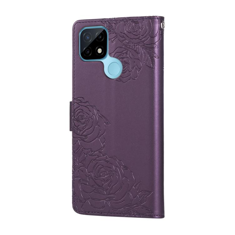 For Realme C21 Rose Flower Embossed 3-Card Slots Leather Phone Case