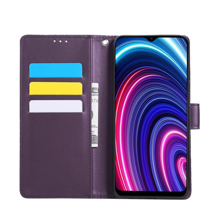 For Realme C21 Rose Flower Embossed 3-Card Slots Leather Phone Case