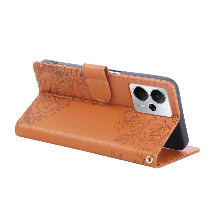For Realme 14 5G Global Rose Flower Embossed 3-Card Slots Leather Phone Case