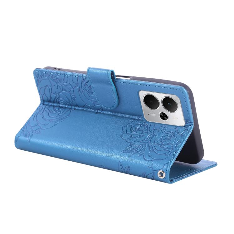 For Realme 14 5G Global Rose Flower Embossed 3-Card Slots Leather Phone Case