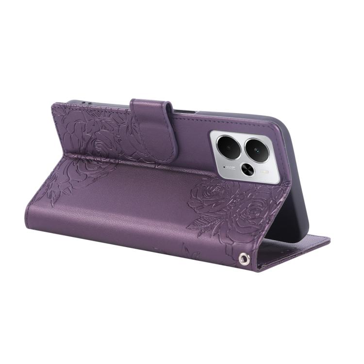 For Realme 14 5G Global Rose Flower Embossed 3-Card Slots Leather Phone Case