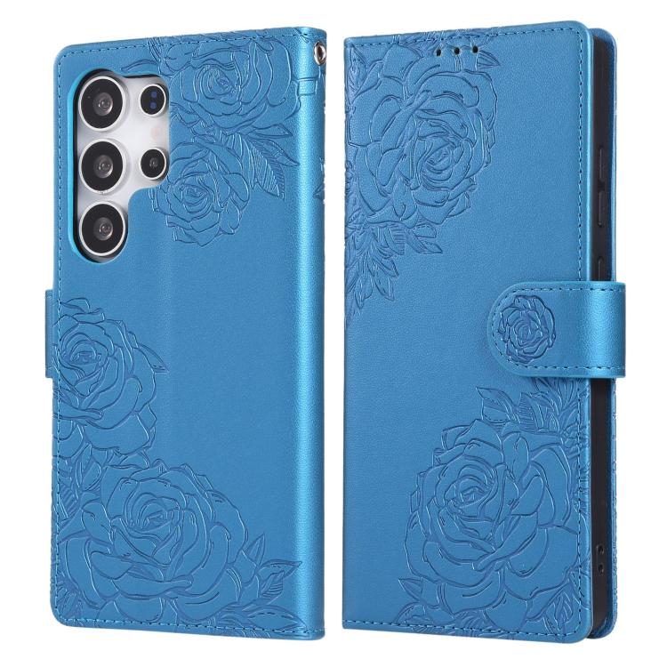For Samsung Galaxy S25 Ultra 5G Rose Flower Embossed 3-Card Slots Leather Phone Case