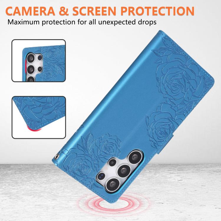 For Samsung Galaxy S25 Ultra 5G Rose Flower Embossed 3-Card Slots Leather Phone Case