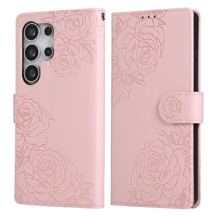 For Samsung Galaxy S25 Ultra 5G Rose Flower Embossed 3-Card Slots Leather Phone Case