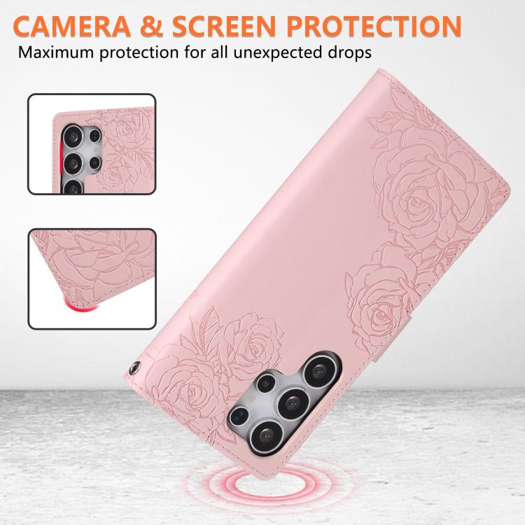 For Samsung Galaxy S25 Ultra 5G Rose Flower Embossed 3-Card Slots Leather Phone Case