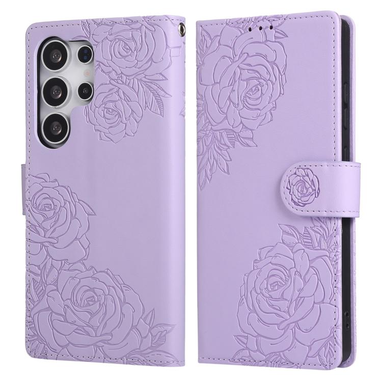 For Samsung Galaxy S25 Ultra 5G Rose Flower Embossed 3-Card Slots Leather Phone Case