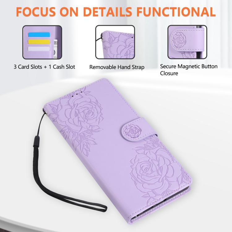 For Samsung Galaxy S25 Ultra 5G Rose Flower Embossed 3-Card Slots Leather Phone Case