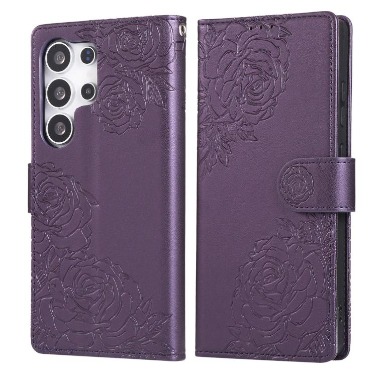 For Samsung Galaxy S25 Ultra 5G Rose Flower Embossed 3-Card Slots Leather Phone Case