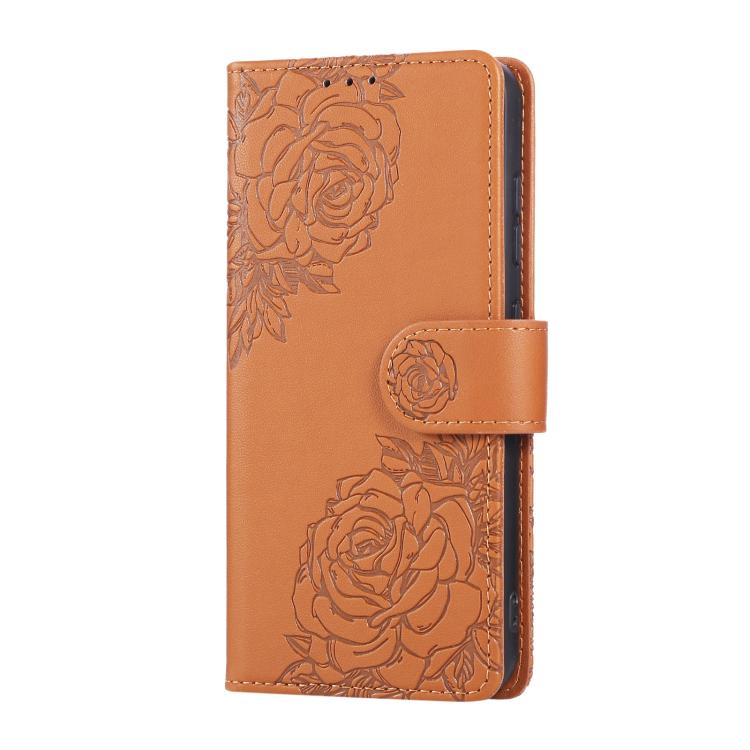 For Samsung Galaxy S23 5G Rose Flower Embossed 3-Card Slots Leather Phone Case