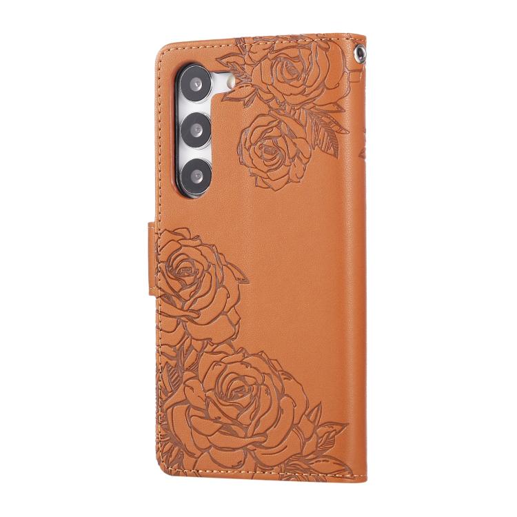 For Samsung Galaxy S23 5G Rose Flower Embossed 3-Card Slots Leather Phone Case