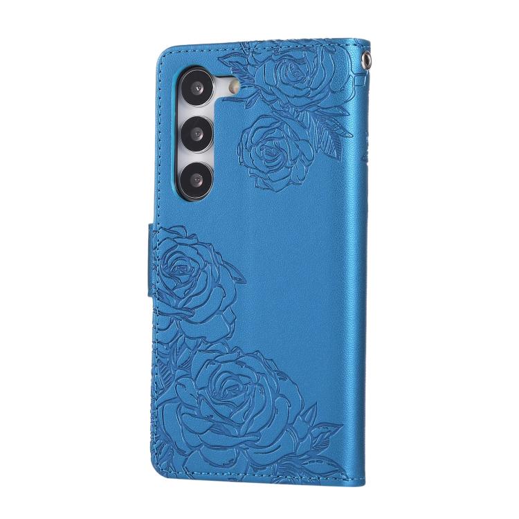For Samsung Galaxy S23 5G Rose Flower Embossed 3-Card Slots Leather Phone Case