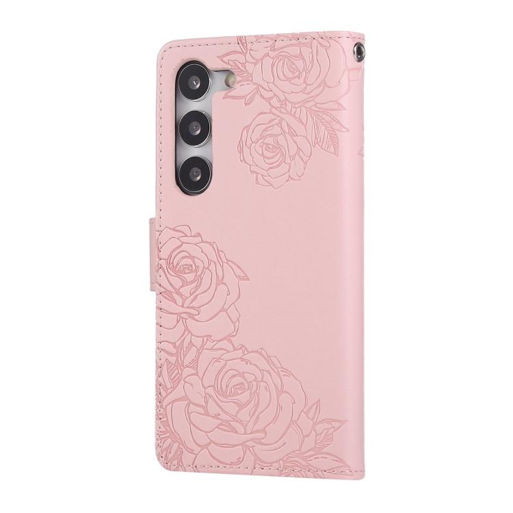 For Samsung Galaxy S23 5G Rose Flower Embossed 3-Card Slots Leather Phone Case