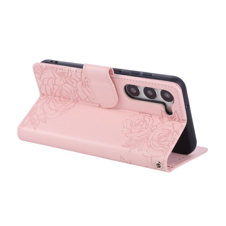 For Samsung Galaxy S23 5G Rose Flower Embossed 3-Card Slots Leather Phone Case