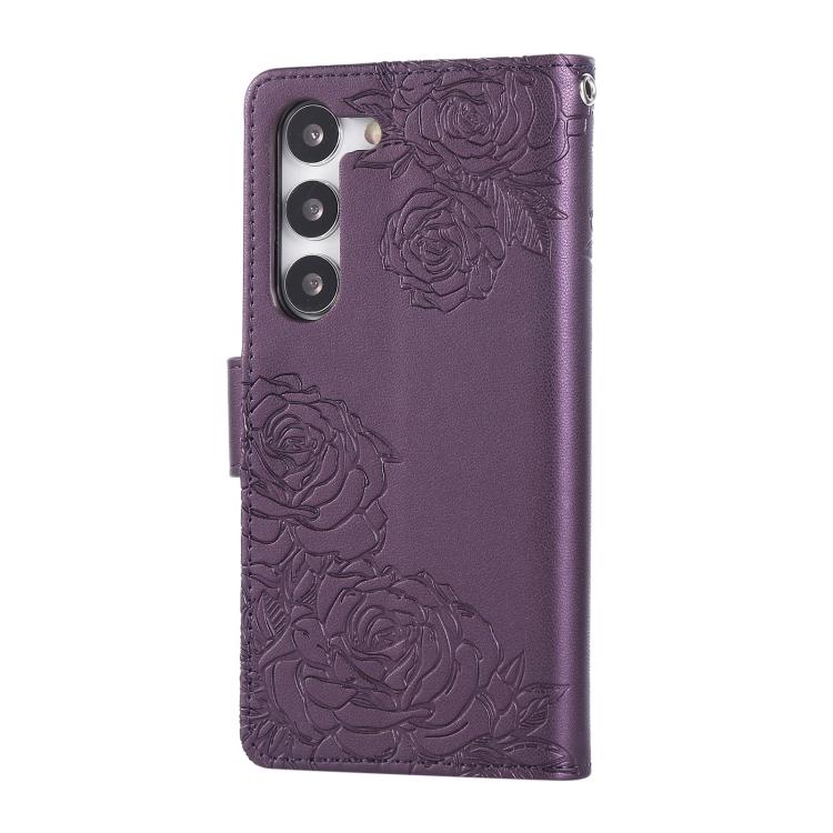 For Samsung Galaxy S23 5G Rose Flower Embossed 3-Card Slots Leather Phone Case