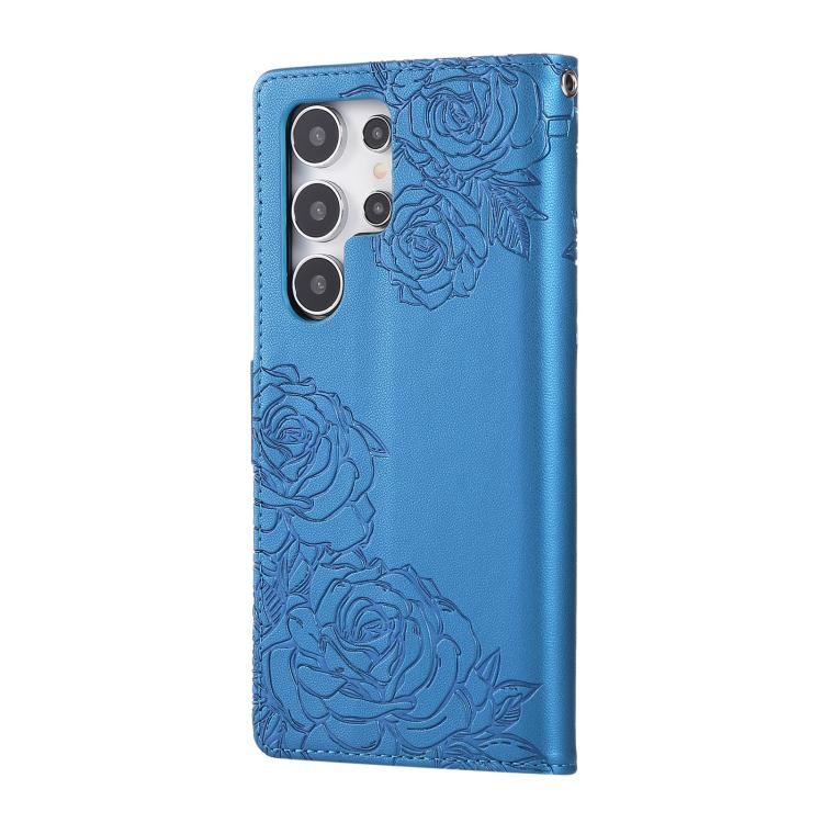 For Samsung Galaxy S24 Ultra 5G Rose Flower Embossed 3-Card Slots Leather Phone Case