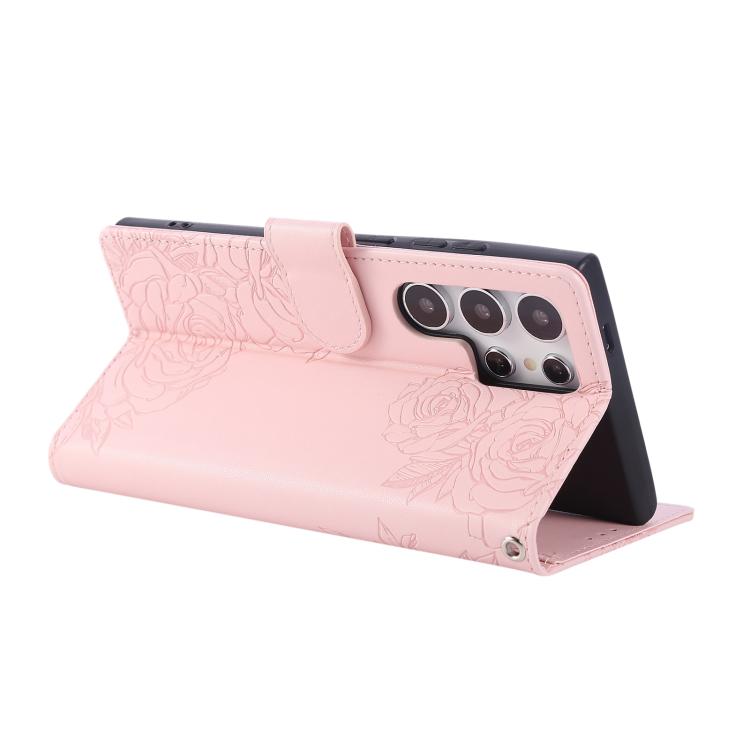 For Samsung Galaxy S24 Ultra 5G Rose Flower Embossed 3-Card Slots Leather Phone Case