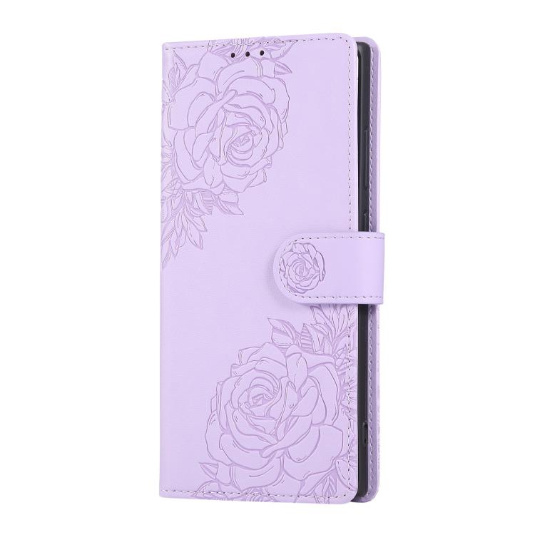 For Samsung Galaxy S24 Ultra 5G Rose Flower Embossed 3-Card Slots Leather Phone Case