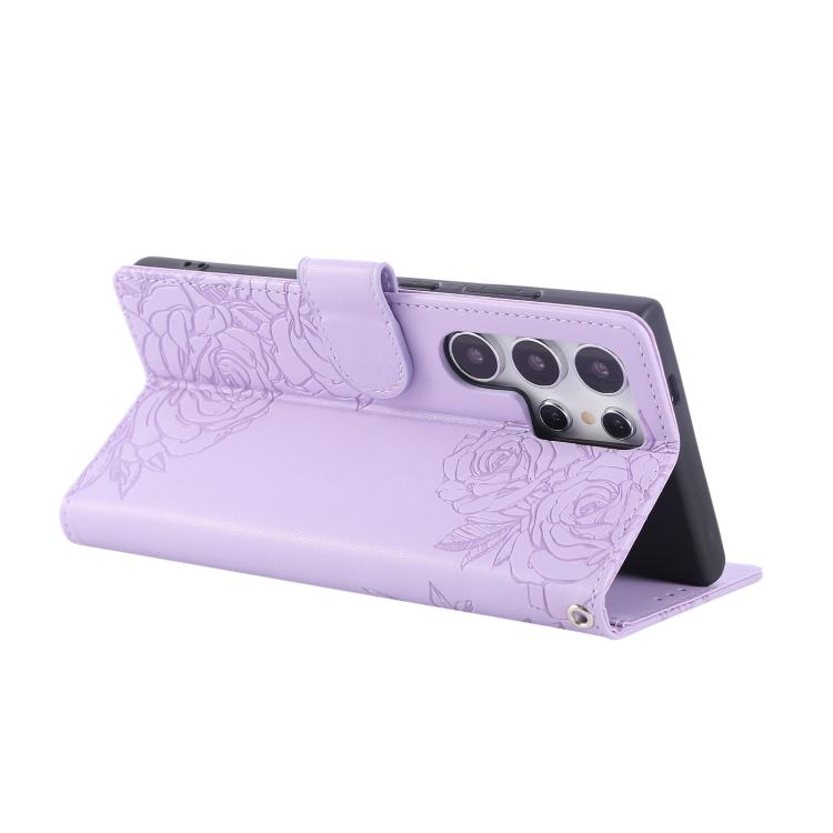 For Samsung Galaxy S24 Ultra 5G Rose Flower Embossed 3-Card Slots Leather Phone Case