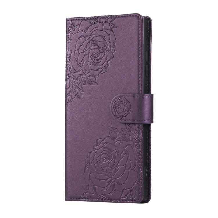 For Samsung Galaxy S24 Ultra 5G Rose Flower Embossed 3-Card Slots Leather Phone Case