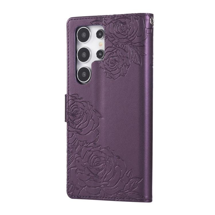 For Samsung Galaxy S24 Ultra 5G Rose Flower Embossed 3-Card Slots Leather Phone Case