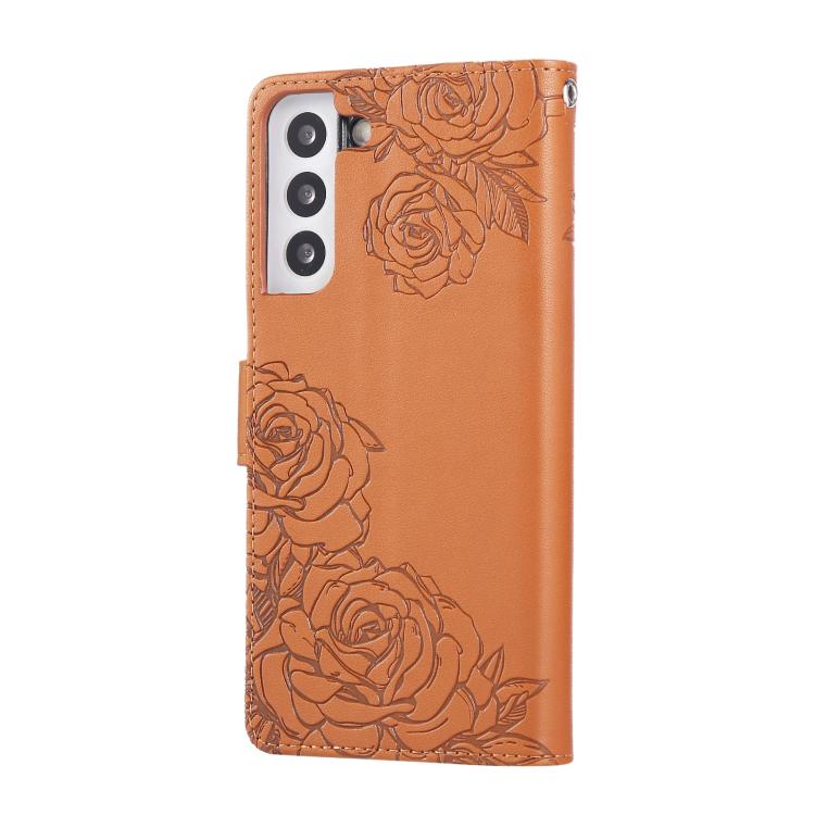 For Samsung Galaxy S22+ 5G Rose Flower Embossed 3-Card Slots Leather Phone Case