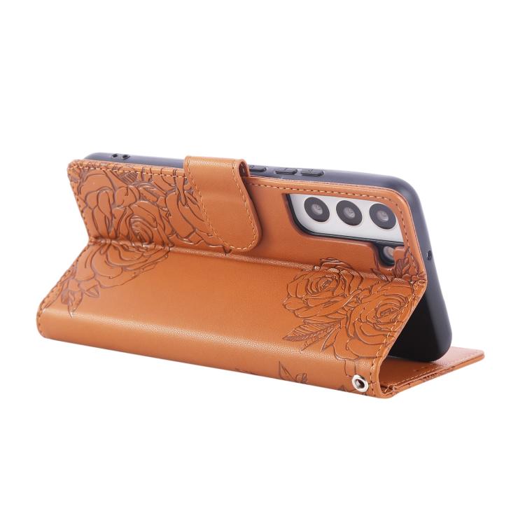 For Samsung Galaxy S22+ 5G Rose Flower Embossed 3-Card Slots Leather Phone Case