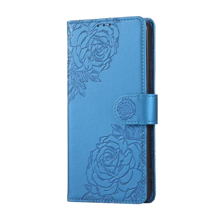 For Samsung Galaxy S22+ 5G Rose Flower Embossed 3-Card Slots Leather Phone Case