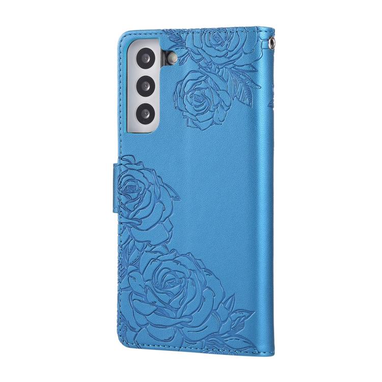 For Samsung Galaxy S22+ 5G Rose Flower Embossed 3-Card Slots Leather Phone Case