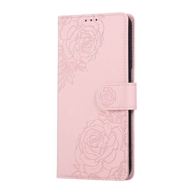 For Samsung Galaxy S22+ 5G Rose Flower Embossed 3-Card Slots Leather Phone Case