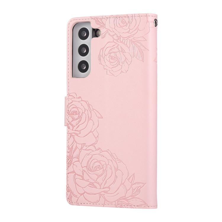 For Samsung Galaxy S22+ 5G Rose Flower Embossed 3-Card Slots Leather Phone Case