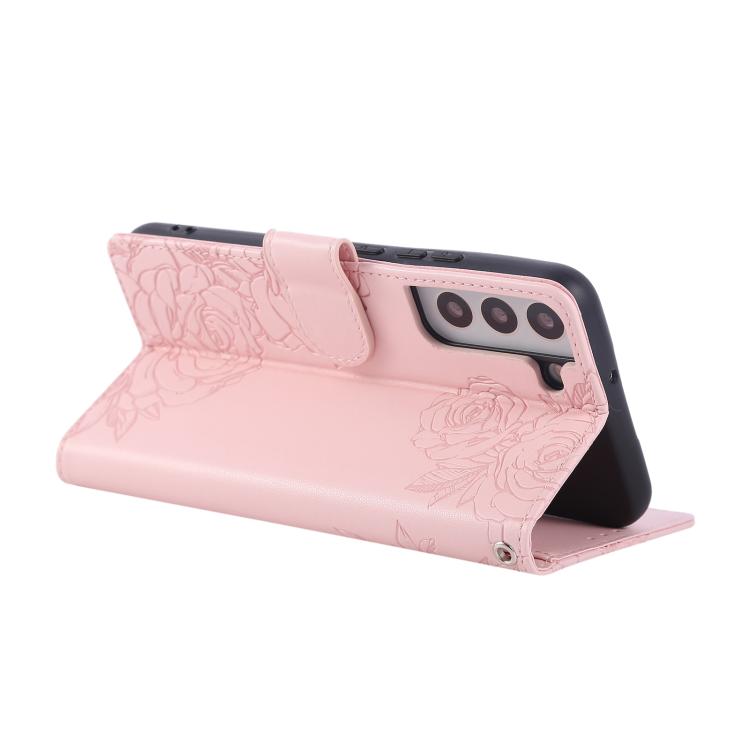 For Samsung Galaxy S22+ 5G Rose Flower Embossed 3-Card Slots Leather Phone Case